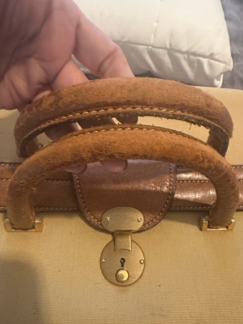GUCCI Vintage1970s Doctor travel bag Cream Canvas and Tan Leather Top-Handle - Picture 7 of 15
